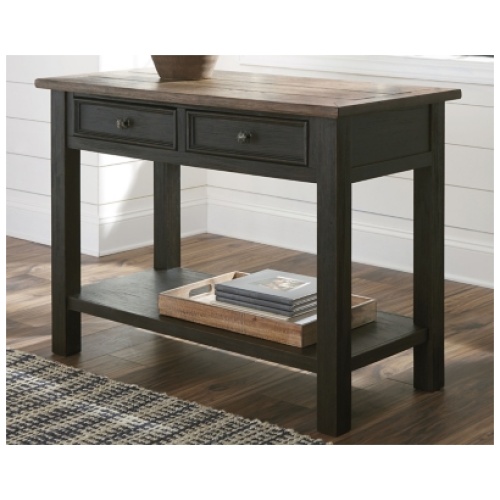 Tyler Creek 2 Drawer Sofa/Console Table, Grayish Brown/Black