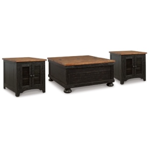 Valebeck Coffee Table with 2 End Tables, Black/Brown