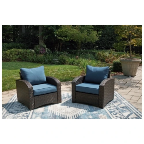 Windglow Outdoor Lounge Chair with Cushion, Blue/Brown