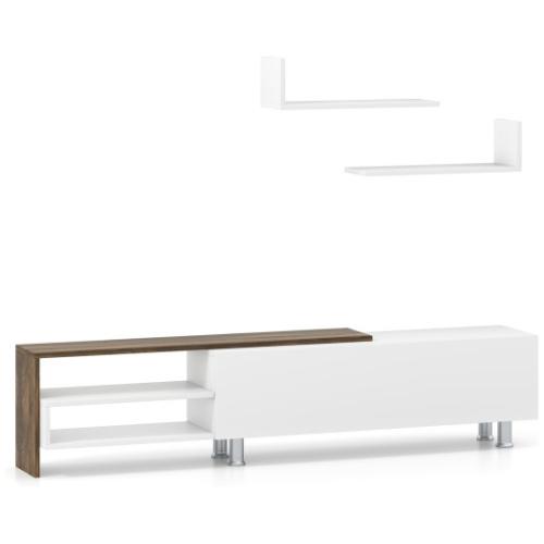 3 Pieces Farmhouse TV Stand for TVs up to 80 Inch with Cabinet and Compartments-White