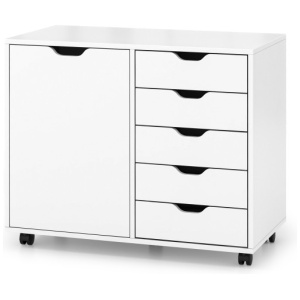 5-Drawer Dresser Chest Mobile Storage Cabinet with Door-White