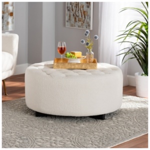 Baxton Studio Athena Boucle Round Ottoman, Ivory