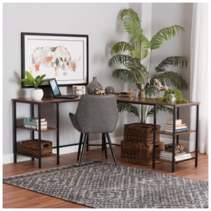 Baxton Studio Lydia 30" Home Office Desk, Walnut Brown/Black