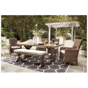 Beachcroft Outdoor Dining Table and 4 Chairs and Bench, Beige