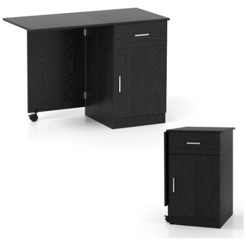 Folding Computer Desk with Drawer Mobile Home Office Desk with Cabinet-Black