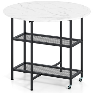 Folding Round Dining Table with Lockable Wheels-White