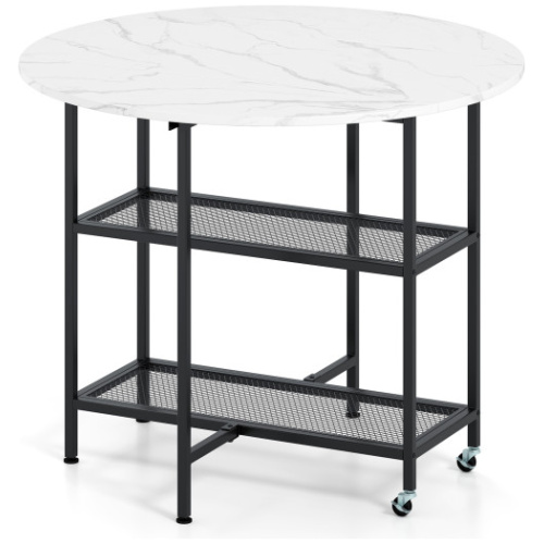 Folding Round Dining Table with Lockable Wheels-White