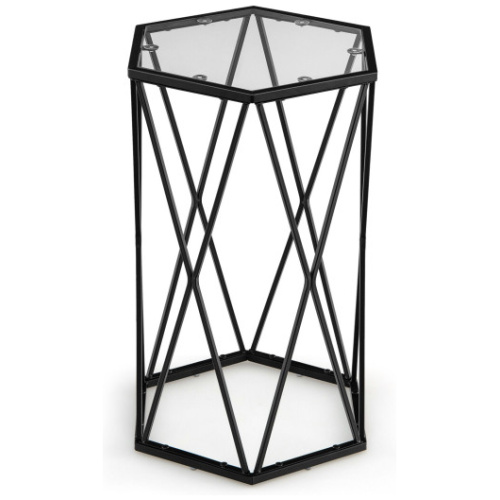 Hexagonal Accent End Table with Tempered Glass Top and Metal Frame