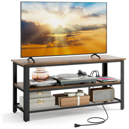 Industrial TV Stand up to 50 Inches with Power Outlets and USB Ports-Rustic Brown