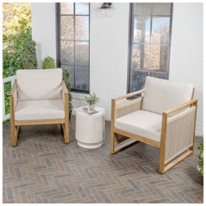 JONATHAN Y Gable Outdoor Lounge Chair (Set of 2), Light Teak