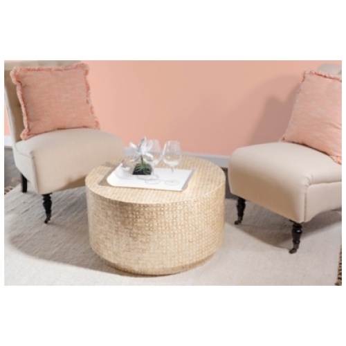 Linon Parton Capiz Mosaic Coffee Table, Gold/Ivory