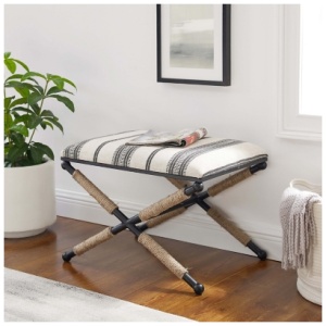 Linon Silas Ottoman, Black/Ivory