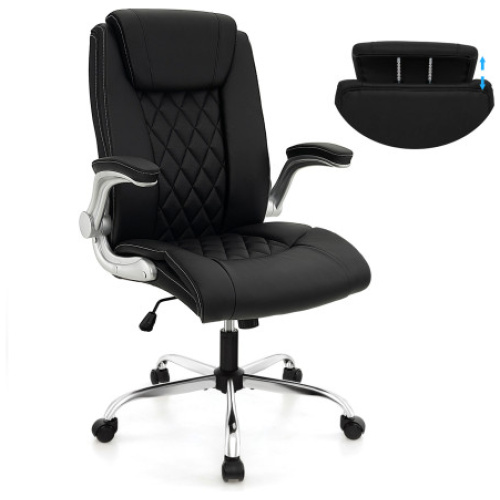 Modern Height Adjustable PU Leather Office Chair with Rocking Function-Black