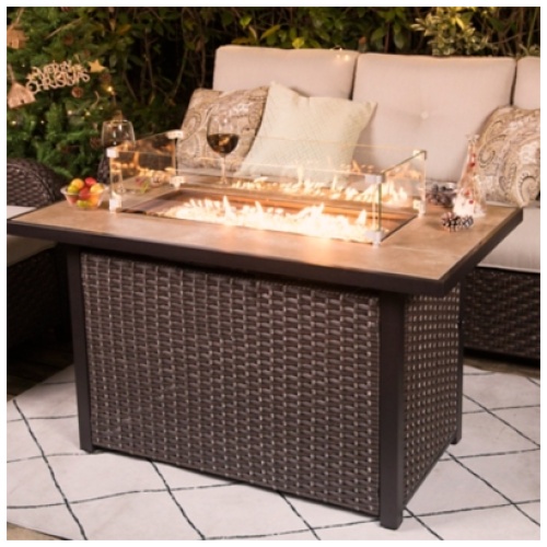 Nuu Garden Outdoor 43" Fire Pit Table with Glass Wind Guard, Brown