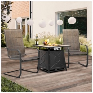 Nuu Garden Outdoor Fire Pit Table and 2 Chairs, Black/Brown