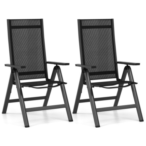 Outdoor Dining Chair with Soft Padded Seat and 7-Position Adjustable Backrest Set of 2-Black