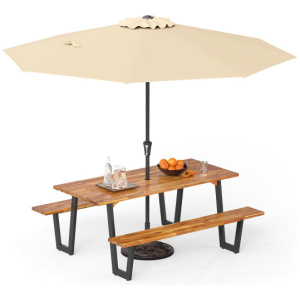 Outdoor Dining Table Set for 6 with 10 Feet Umbrella and Base