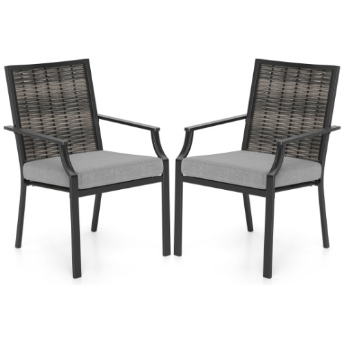 Patio Wicker Chairs Set of 2 Stackable Rattan Armchairs with Removable Cushions-Grey