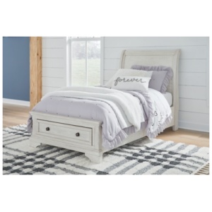 Robbinsdale Twin Sleigh Bed with 2 Storage Drawers, Antique White