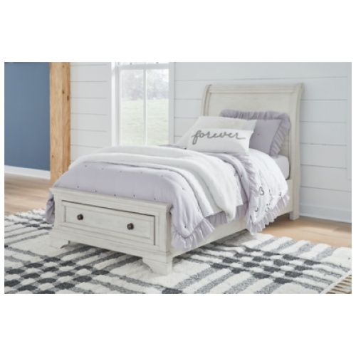 Robbinsdale Twin Sleigh Bed with 2 Storage Drawers, Antique White