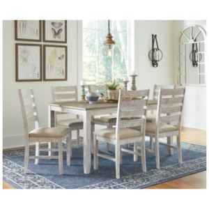 Skempton Dining Table and 6 Chairs Set, White/Light Brown