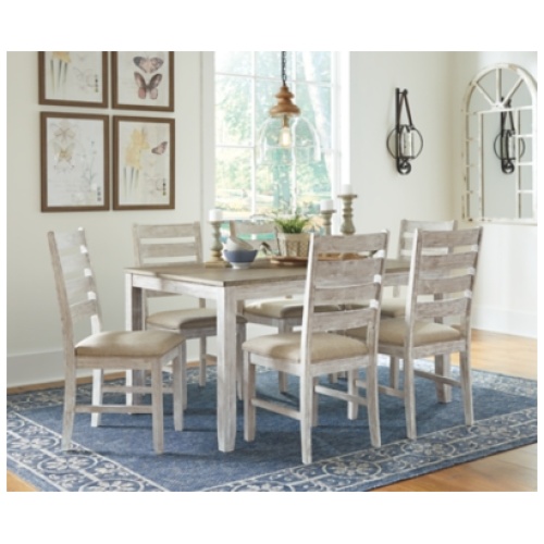 Skempton Dining Table and 6 Chairs Set, White/Light Brown