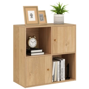 4-Cube Bookcase 3-Tier Bookshelf with Dual Anti-Tipping Kits and 2 Cabinets-Natural