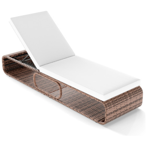 7-Position Adjustable PE Rattan Outdoor Chaise Lounge Chair-White