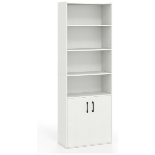70 Inch Bookcase 6-Tier with Adjustable Shelves and 2-Door Cabinet-White