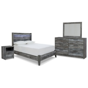 Baystorm Full Panel Bed with Mirrored Dresser and Nightstand, Gray