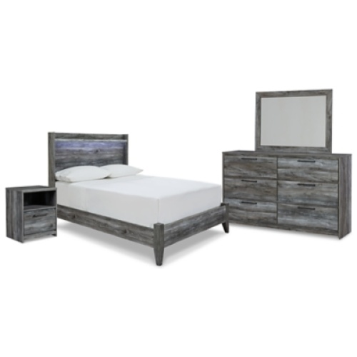 Baystorm Full Panel Bed with Mirrored Dresser and Nightstand, Gray