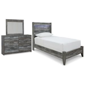 Baystorm Twin Panel Bed with Mirrored Dresser, Gray