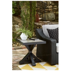 Beachcroft Outdoor End Table, Black/Light Gray