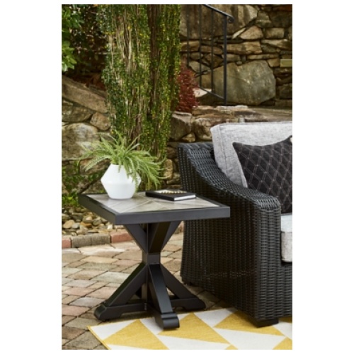 Beachcroft Outdoor End Table, Black/Light Gray