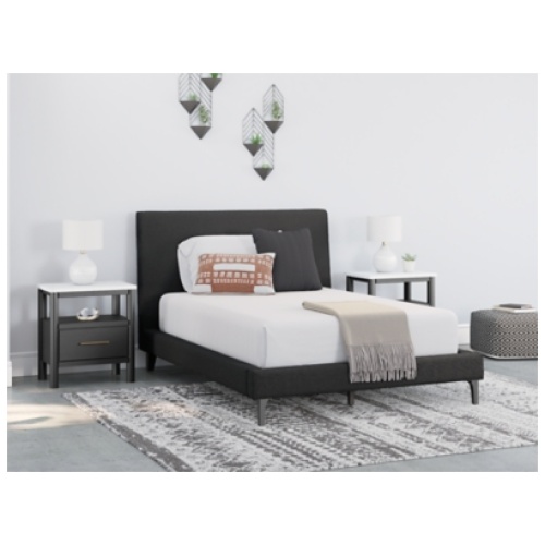 Cadmori Full Upholstered Bed with Roll Slats, Black
