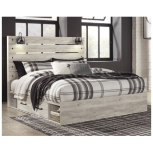 Cambeck King Panel Bed with 2 Storage Drawers and 2 Cubbies, Whitewash