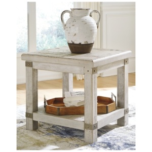 Carynhurst End Table with USB Charging, White Wash Gray