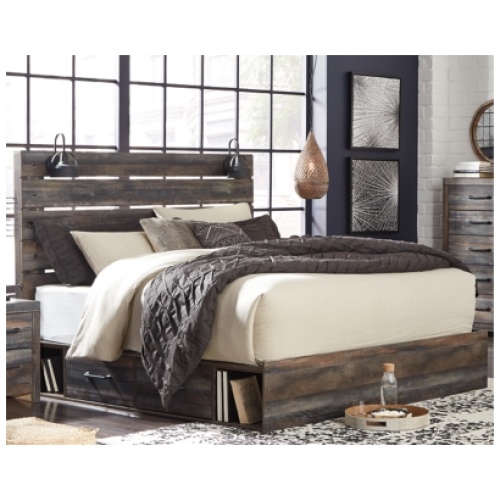 Drystan King Panel Bed with 2 Storage Drawers and 2 Cubbies, Multi