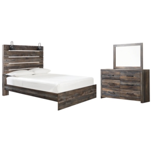 Drystan Queen Panel Bed with Mirrored Dresser, Multi