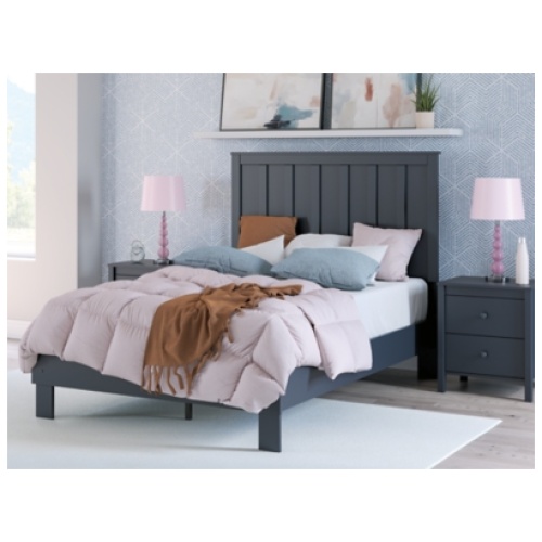 Full Platform Bed with Headboard, Navy Blue
