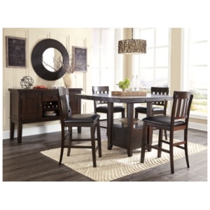 Haddigan Counter Height Dining Table and 4 Barstools with Storage, Dark Brown