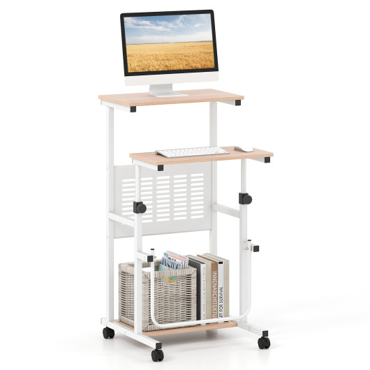 Height Adjustable Mobile Computer Stand-Up Desk with 2 Modes