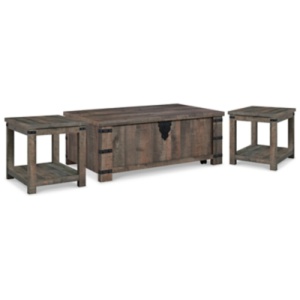 Hollum Coffee Table with 2 End Tables, Rustic Brown