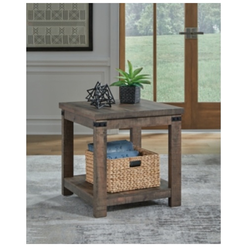 Hollum End Table with USB Charging, Rustic Brown