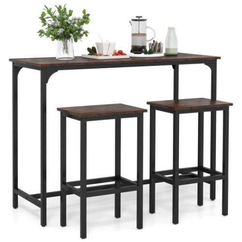 Industrial 3-Piece 47.5" Counter-Height Dining Table and 2 Bar Stools-Coffee