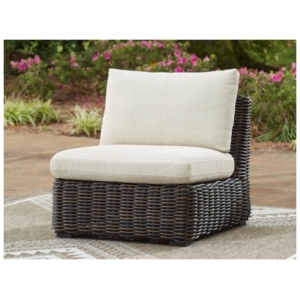 Kimora Outdoor Armless Chair with Cushion, Beige/Dark Brown
