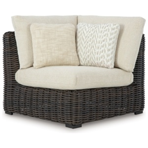 Kimora Outdoor Corner Chair with Cushion, Beige/Dark Brown