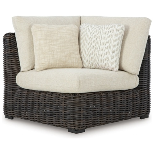 Kimora Outdoor Corner Chair with Cushion, Beige/Dark Brown