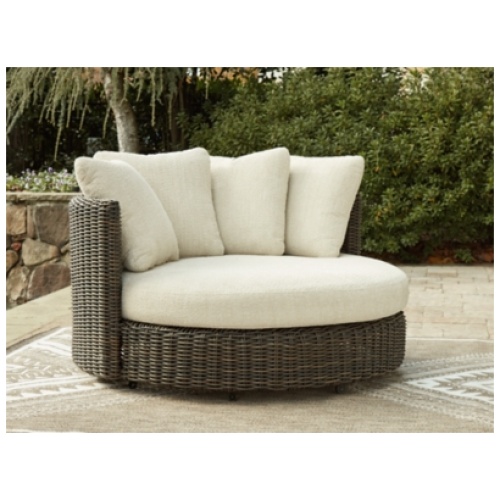 Kimora Outdoor Swivel Lounge Chair with Cushion, Beige/Dark Brown