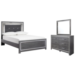Lodanna Full Panel Bed with Mirrored Dresser, Gray